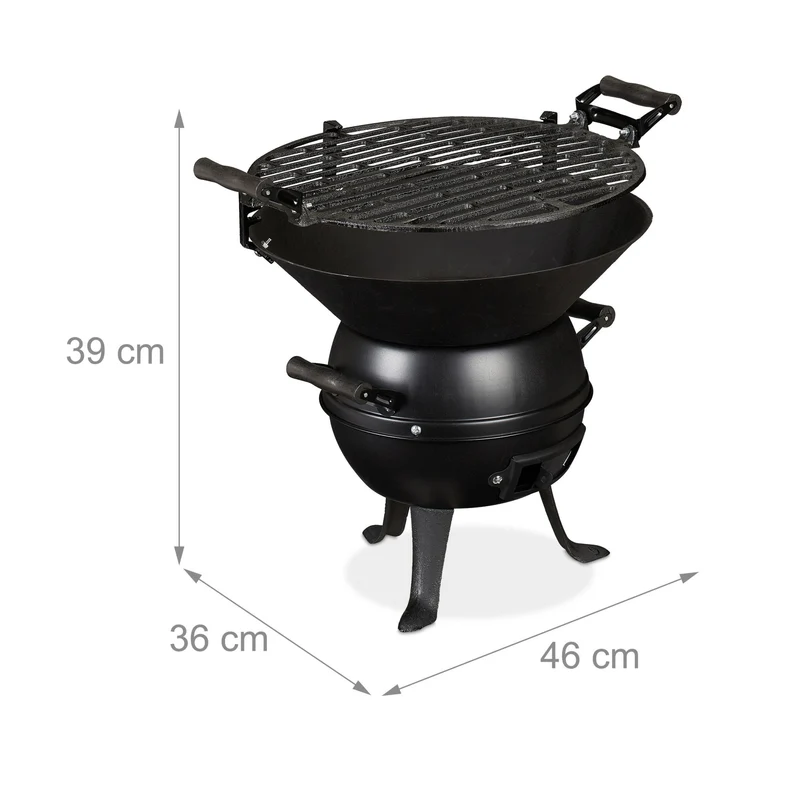 Barbecue portable de balcon pour 2 à 4 personnes réglable 60 x 60 x 80 cm en fonte de fer noir 13_0008318
