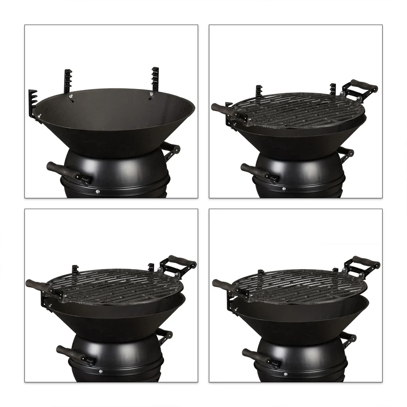 Barbecue portable de balcon pour 2 à 4 personnes réglable 60 x 60 x 80 cm en fonte de fer noir 13_0008318