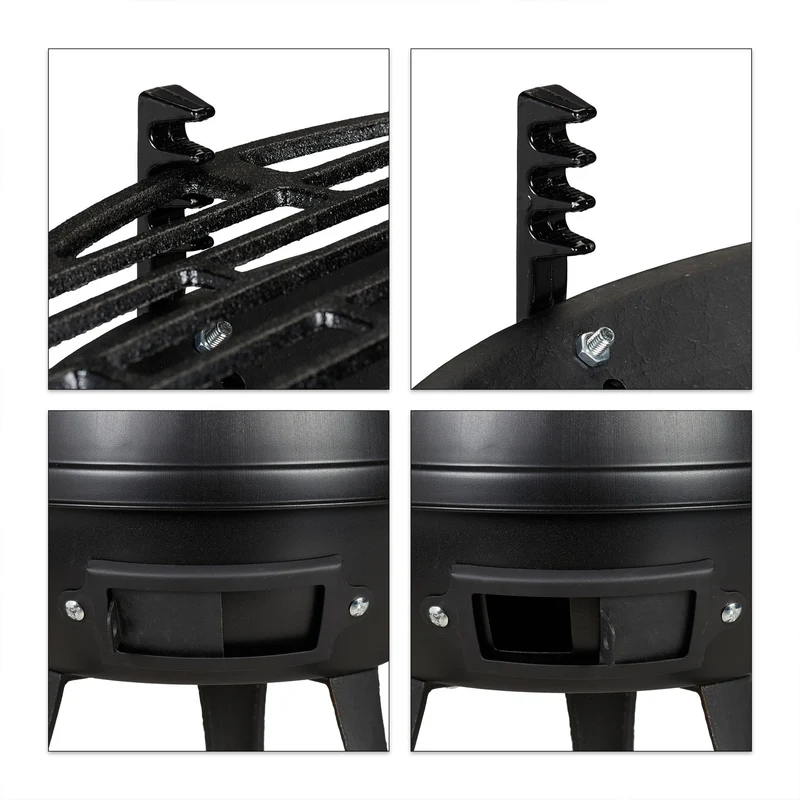 Barbecue portable de balcon pour 2 à 4 personnes réglable 60 x 60 x 80 cm en fonte de fer noir 13_0008318