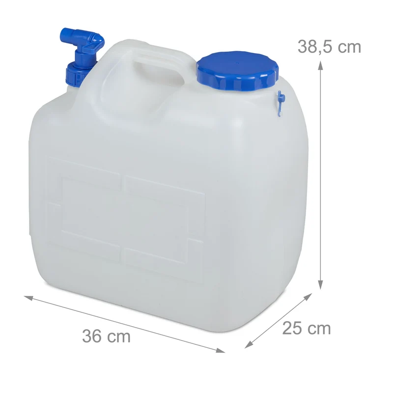 Bidon à eau transportable 12 L 35,5 x 17 x 32 cm pratique hermétique festival en HDPE blanc 13_0008812