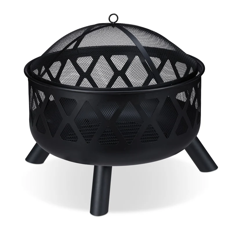 Brasero de jardin acier noir 80 x 80 x 30 cm avec protection étincelles ambiance chaleureuse en acier noir 13_0009257