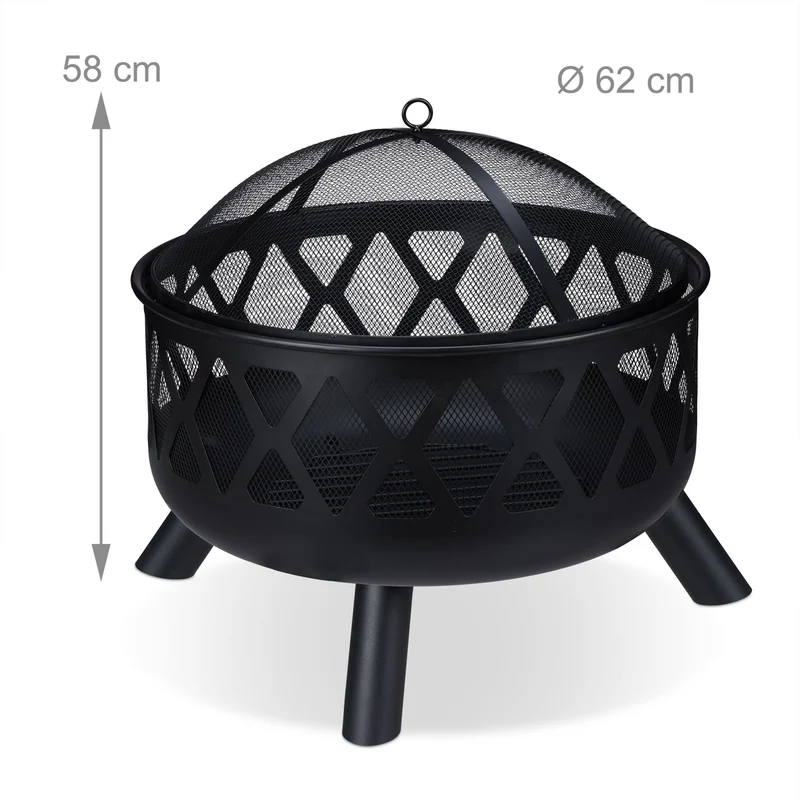 Brasero de jardin acier noir 80 x 80 x 30 cm avec protection étincelles ambiance chaleureuse en acier noir 13_0009257
