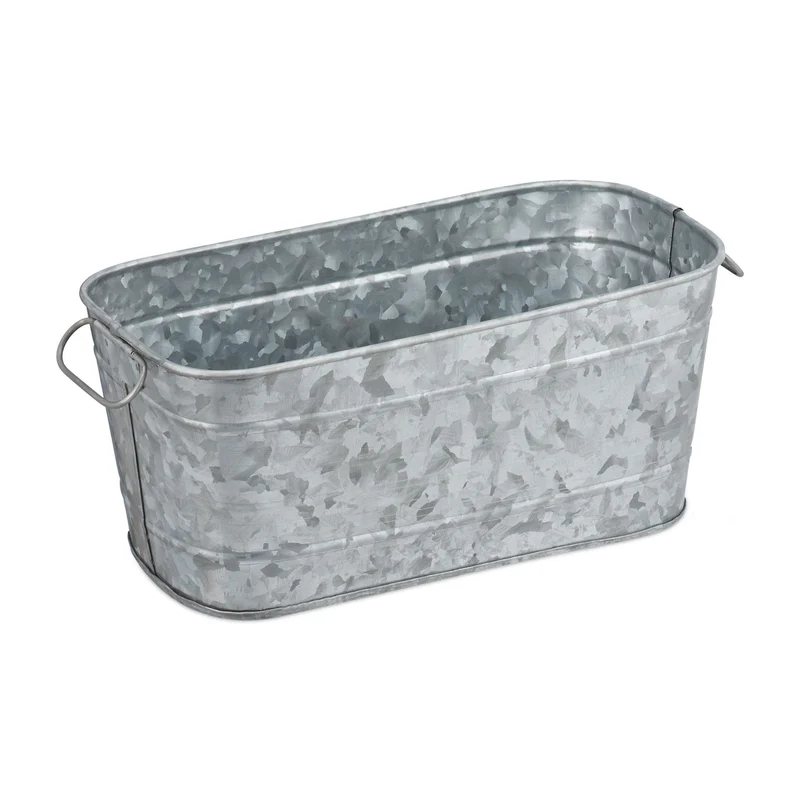 Bac à fleurs rectangulaire vintage jardin terrasse 16 x 38 x 19 cm étanche en fer zingué 13_0009539