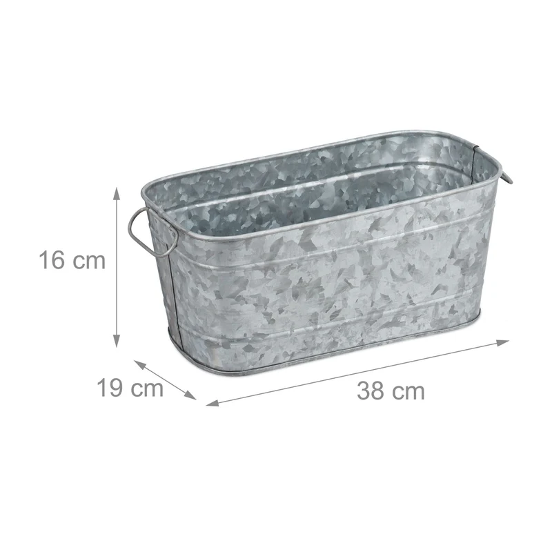 Bac à fleurs rectangulaire vintage jardin terrasse 16 x 38 x 19 cm étanche en fer zingué 13_0009539