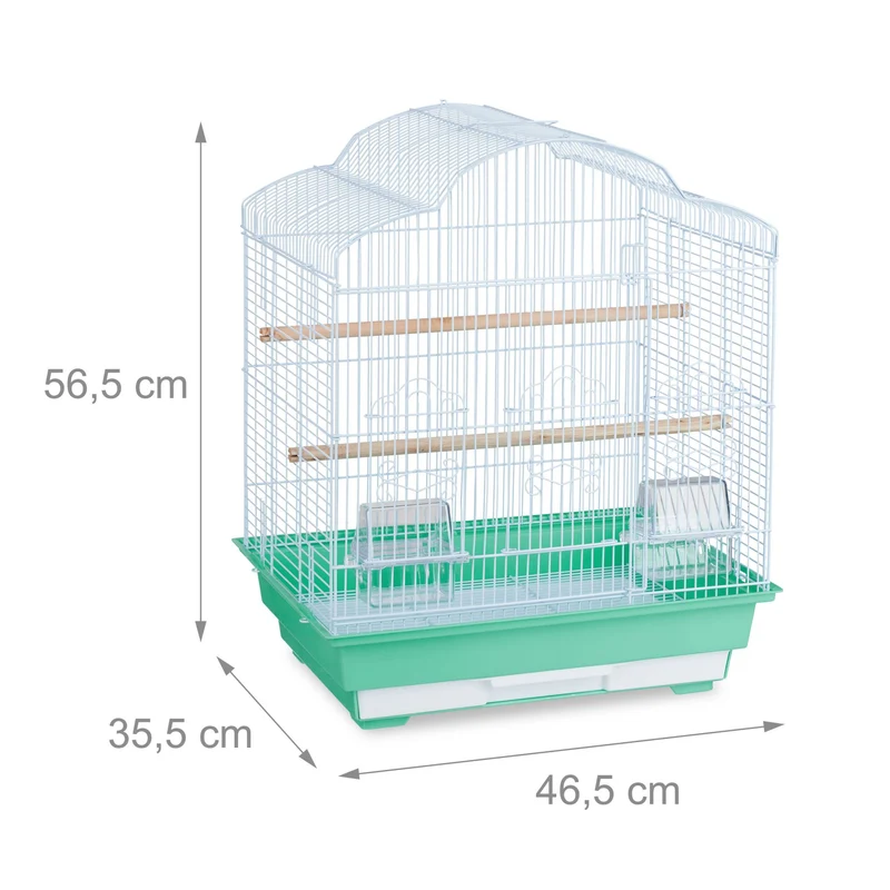 Cage à oiseaux rectangulaire avec perchoirs réglables 56,5 x 46,5 x 35,5 cm en acier blanc 13_0009843