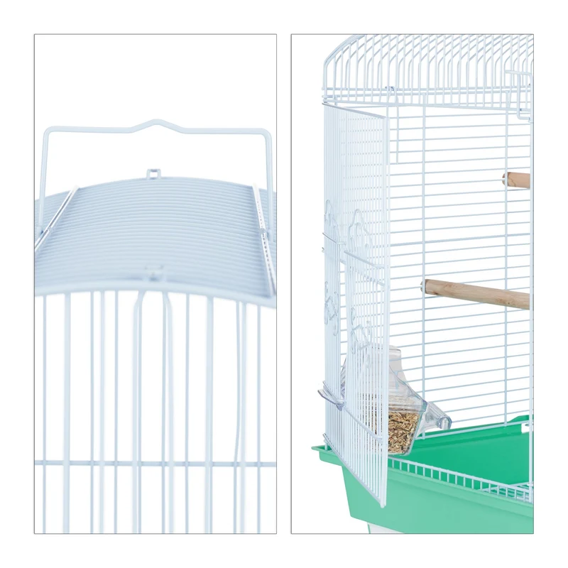 Cage à oiseaux rectangulaire avec perchoirs réglables 56,5 x 46,5 x 35,5 cm en acier blanc 13_0009843