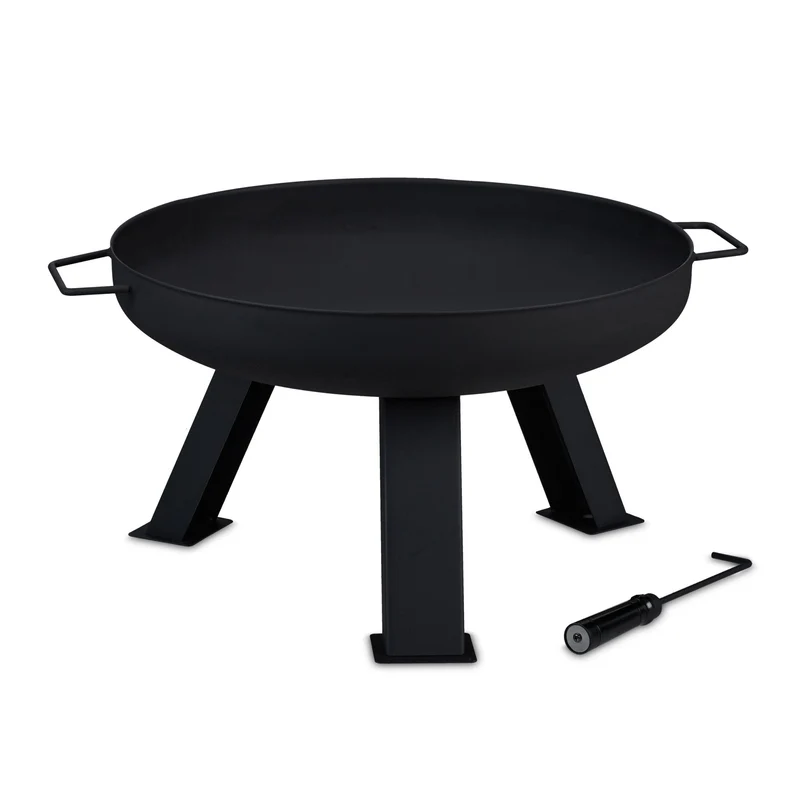 Brasero de jardin rond 60 cm espace entre sol fonctionnalité sécuritaire ambiance conviviale en acier noir 13_0009256