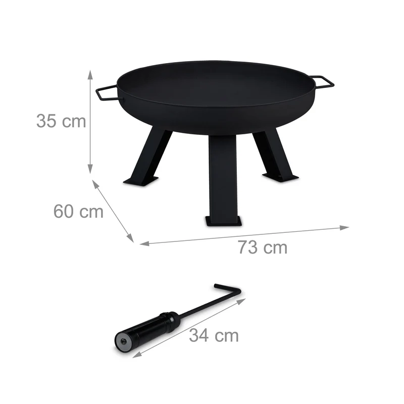 Brasero de jardin rond 60 cm espace entre sol fonctionnalité sécuritaire ambiance conviviale en acier noir 13_0009256