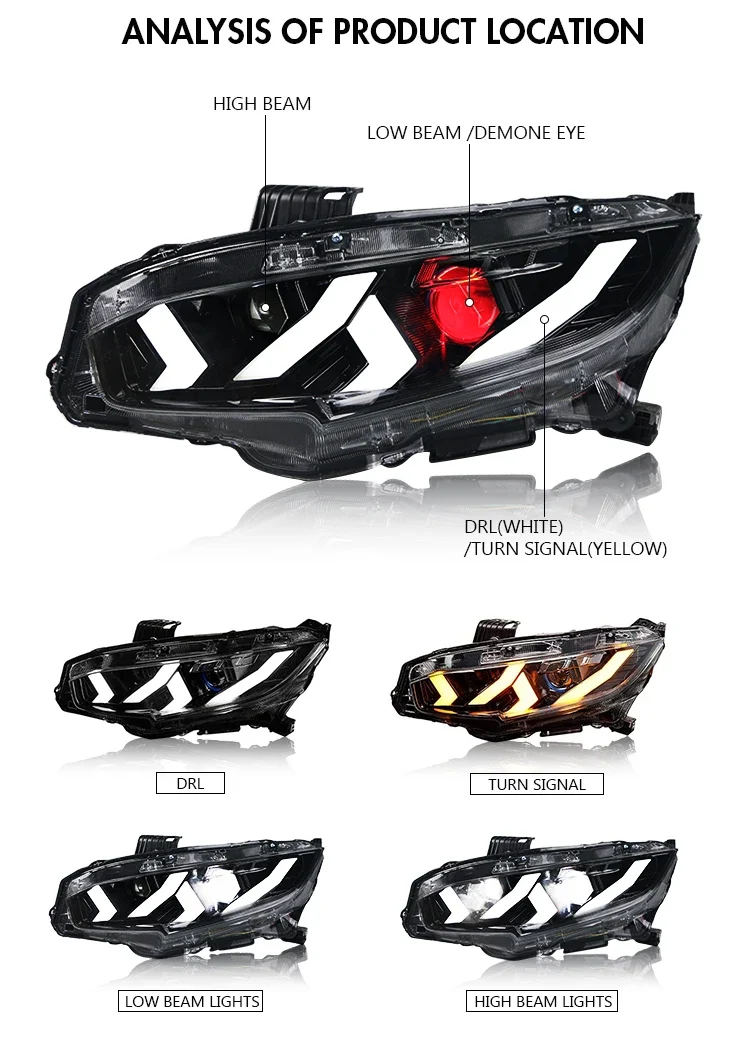 Phares LED Honda Civic Double Lentille RGB