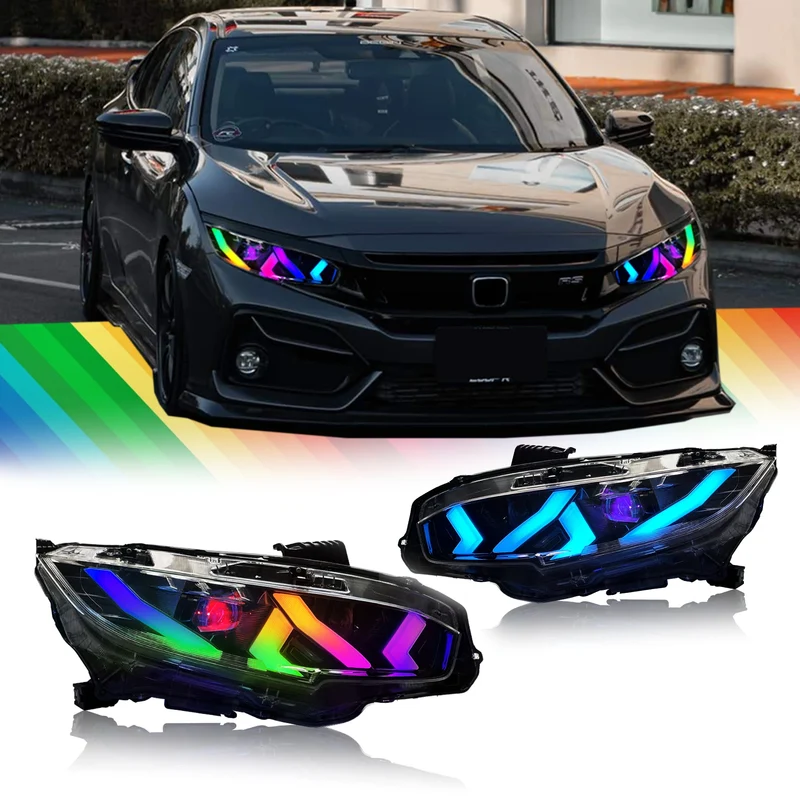 Phares LED Honda Civic Double Lentille RGB