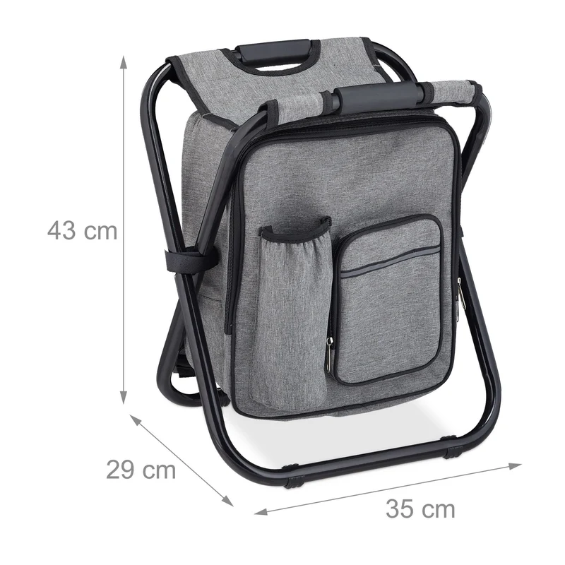 Lot de 1 tabouret pliant confortable camping 30 x 30 x 40 cm avec poche pratique en polyester noir 13_0008529
