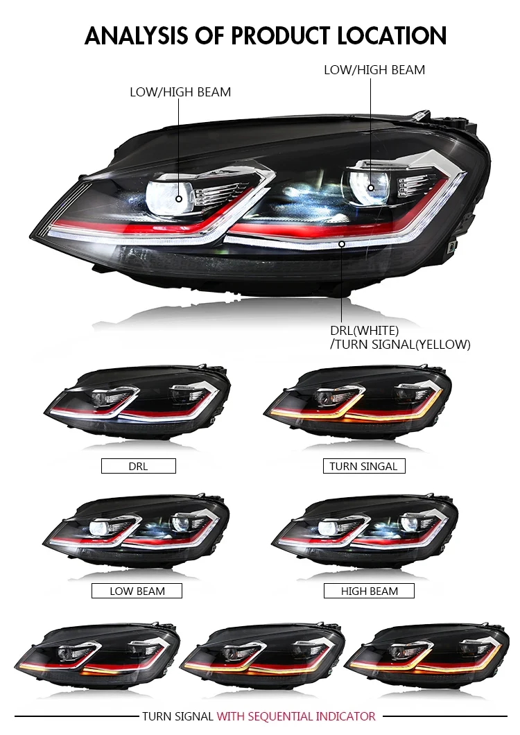 Phares LED Volkswagen Golf 7 et 7.5 MK7 2012-2020 Look Sport