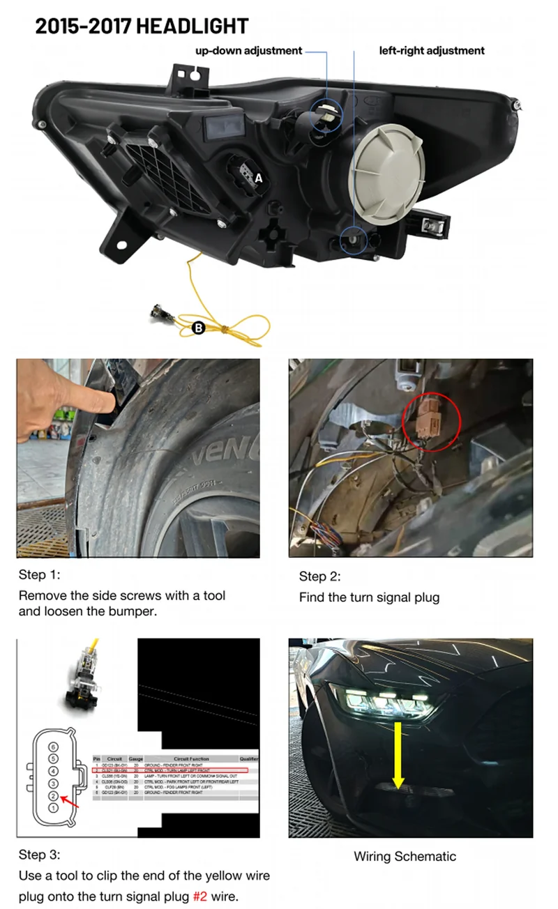 Phares Full LED Ford Mustang 2015-2017 Shelby GT350 GT500