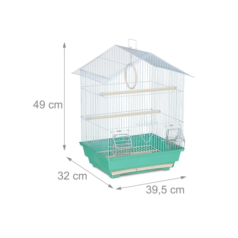 Cage à oiseaux rectangulaire pratique pour perruches 49 x 39,5 x 32 cm avec mangeoires amovibles en métal noir 13_0009842