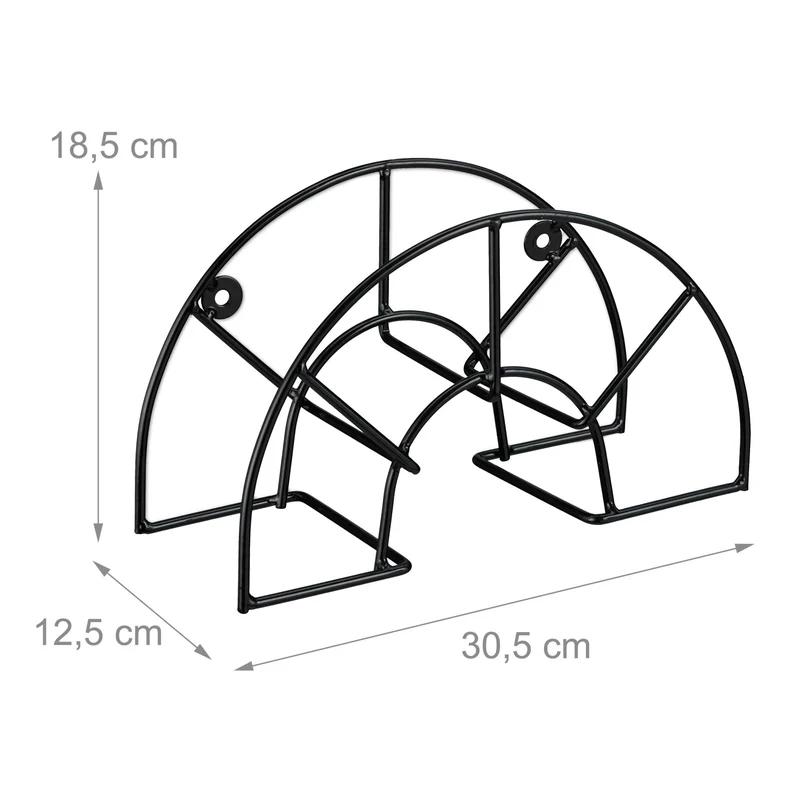 Support tuyau d'arrosage mural rond gain de place 30 x 30 x 10 cm en acier noir 13_0009353
