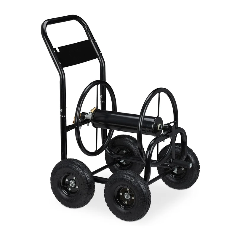 Dévidoir mobile pour tuyau d'arrosage jardin 85 x 45 x 100 cm en métal noir 13_0009354