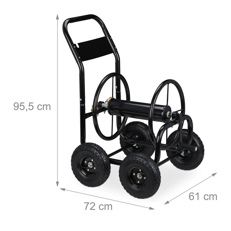 Dévidoir mobile pour tuyau d'arrosage jardin 85 x 45 x 100 cm en métal noir 13_0009354