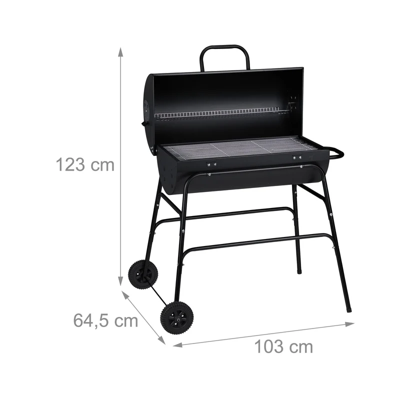 Grill à charbon de bois de jardin mobile avec couvercle 120 x 60 x 90 cm en acier noir 13_0008316