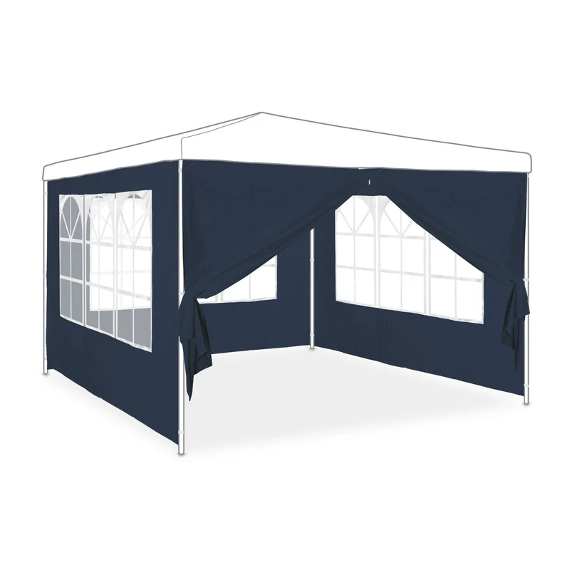 Lot de 4 parois latérales pour pavillon jardin protection contre intempéries 3 x 2 fenêtres en PE bleu 13_0010657