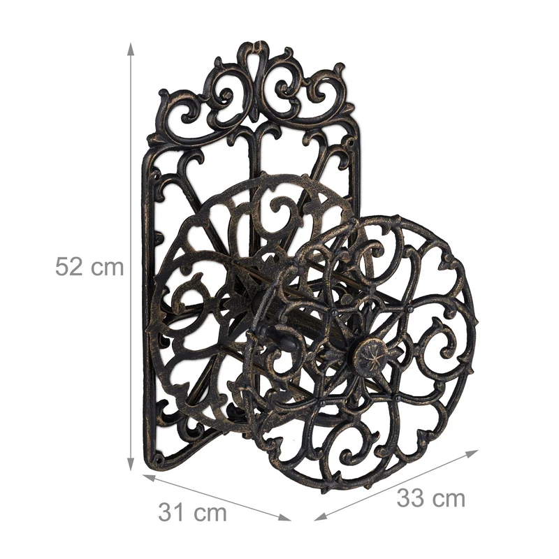 Support de tuyau d'arrosage mural rond jardin décoratif pratique 52 x 33 x 31 cm en fonte de fer 13_0009134