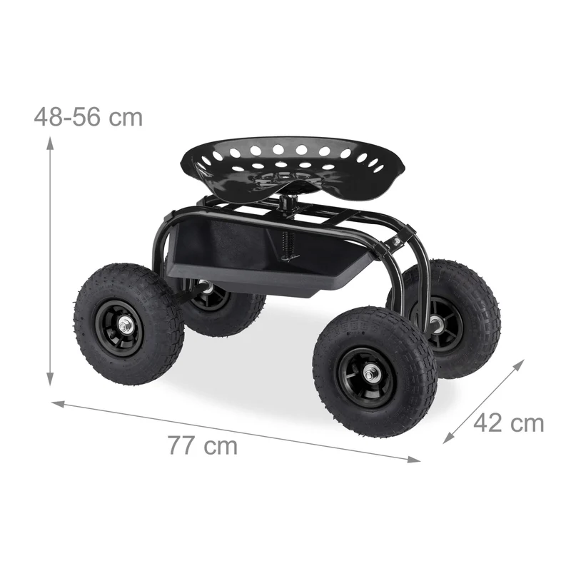 Siège roulant de jardin réglable hauteur 30 x 30 x 30 cm avec support outils design moderne en métal vert 13_0009688