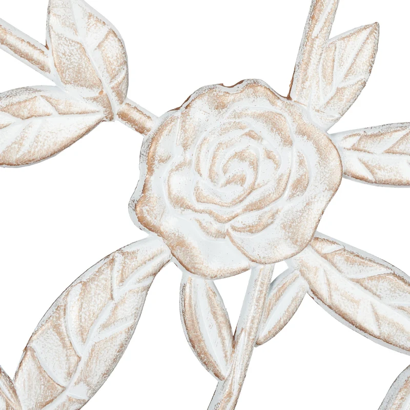 Banc de jardin romantique pour deux en demi-rond 120 x 60 x 40 cm aspect shabby décoratif en métal blanc 13_0010062