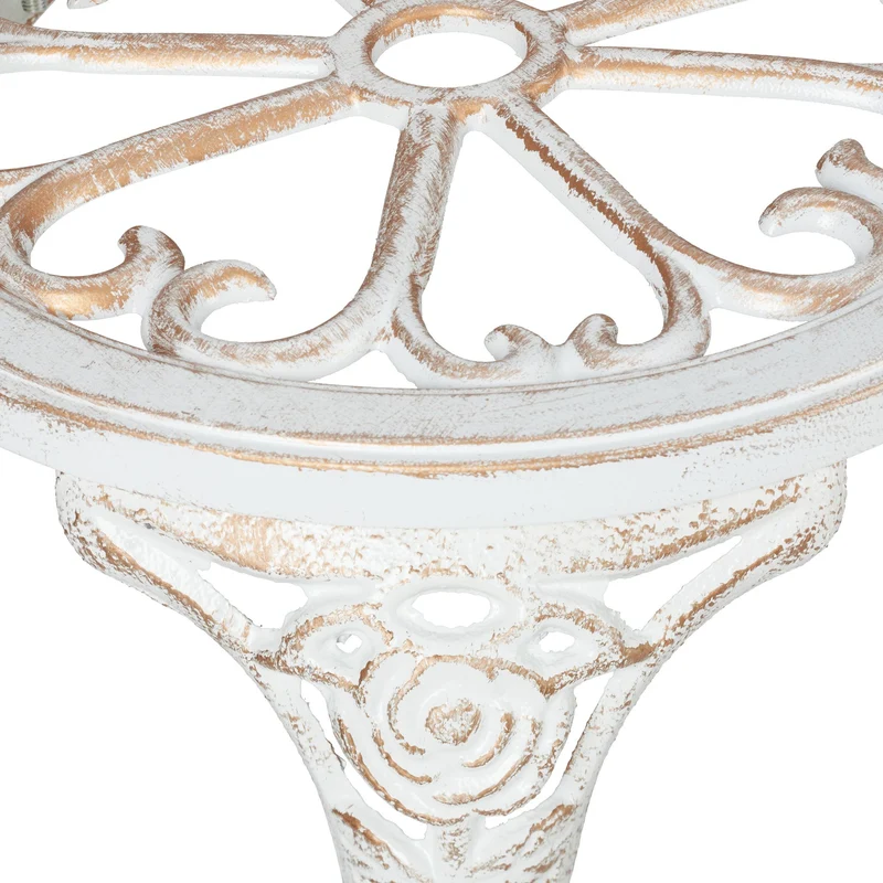 Banc de jardin romantique pour deux en demi-rond 120 x 60 x 40 cm aspect shabby décoratif en métal blanc 13_0010062