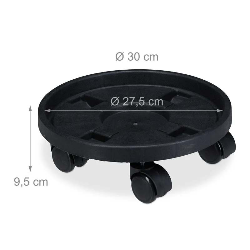 Support à plantes sur roulettes pour intérieur extérieur 27,5 cm pratique finition épurée en plastique noir 13_0009255