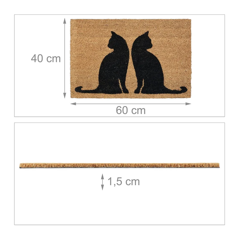 Paillasson décoratif motif chat intérieur extérieur 75 x 45 cm antidérapant ambiance naturelle en coco marron 13_0010962