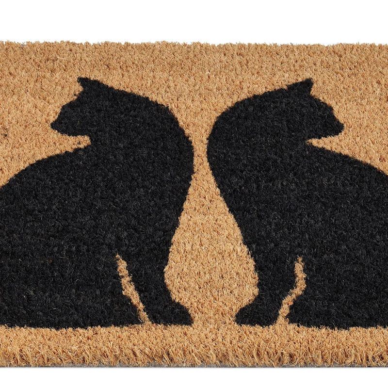 Paillasson décoratif motif chat intérieur extérieur 75 x 45 cm antidérapant ambiance naturelle en coco marron 13_0010962