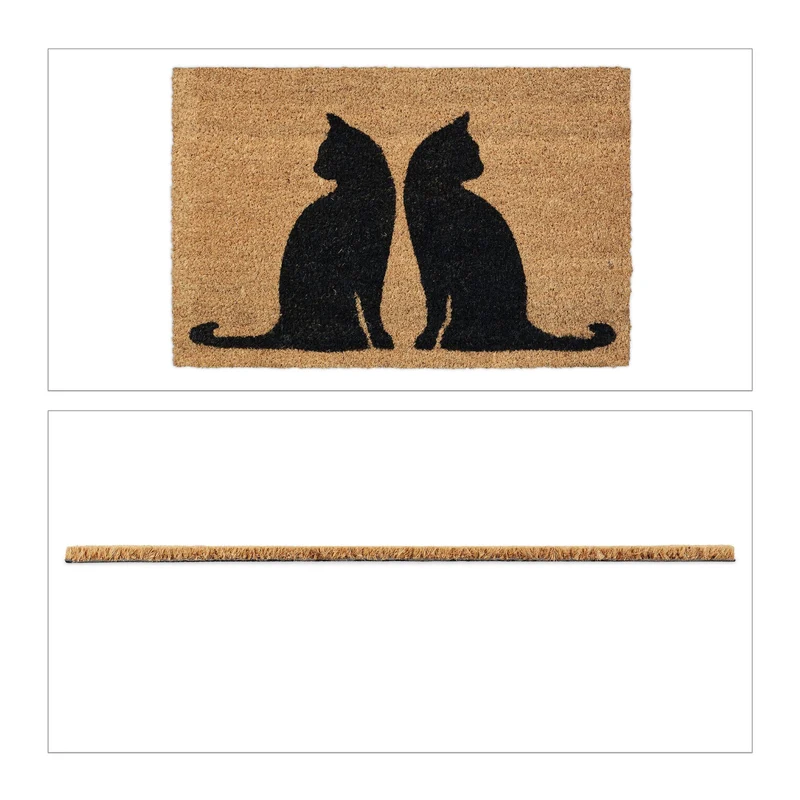 Paillasson décoratif motif chat intérieur extérieur 75 x 45 cm antidérapant ambiance naturelle en coco marron 13_0010962