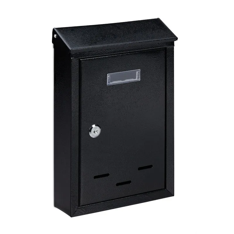 Boîte aux lettres murale vintage compacte serrure sécurité 30,5 x 21 x 7 cm en fer noir 13_0009960