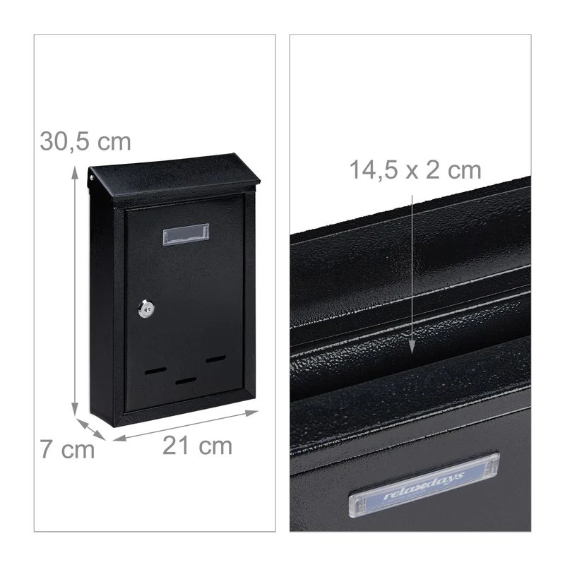 Boîte aux lettres murale vintage compacte serrure sécurité 30,5 x 21 x 7 cm en fer noir 13_0009960