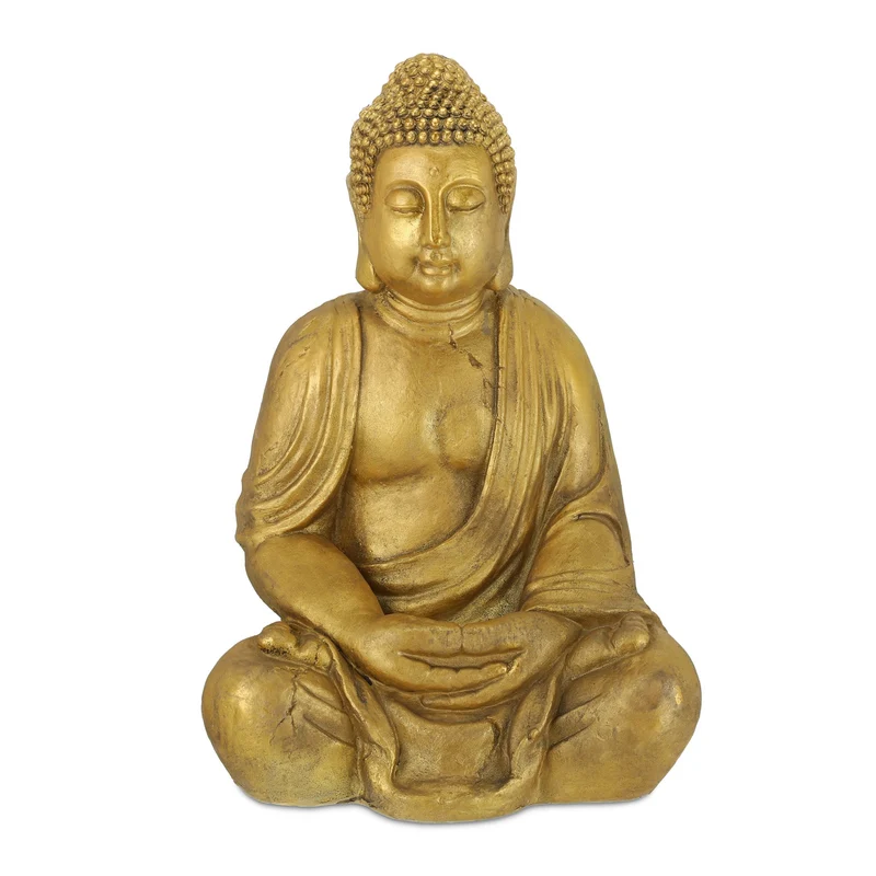 Statue de Bouddha décorative méditante pour jardin terrasse 60 x 30 x 25 cm en polyrésine doré 13_0010569