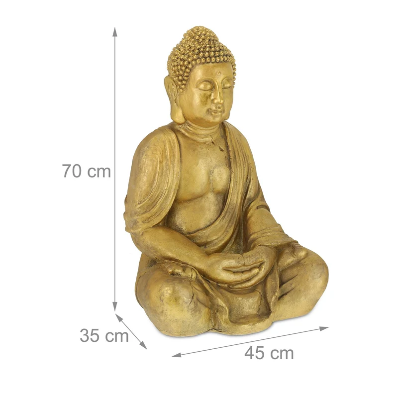 Statue de Bouddha décorative méditante pour jardin terrasse 60 x 30 x 25 cm en polyrésine doré 13_0010569
