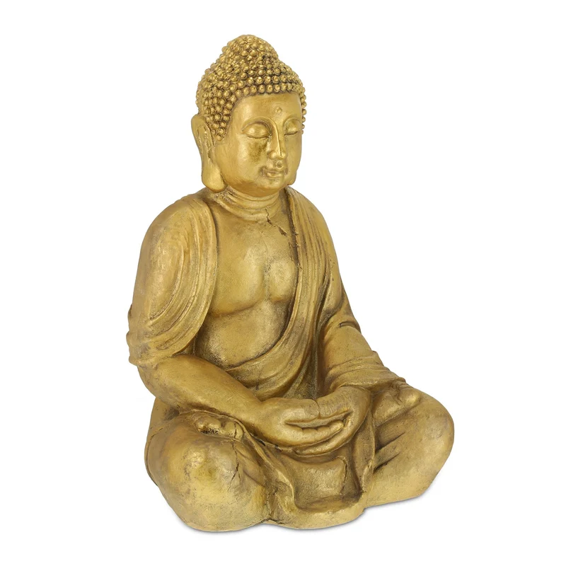 Statue de Bouddha décorative méditante pour jardin terrasse 60 x 30 x 25 cm en polyrésine doré 13_0010569
