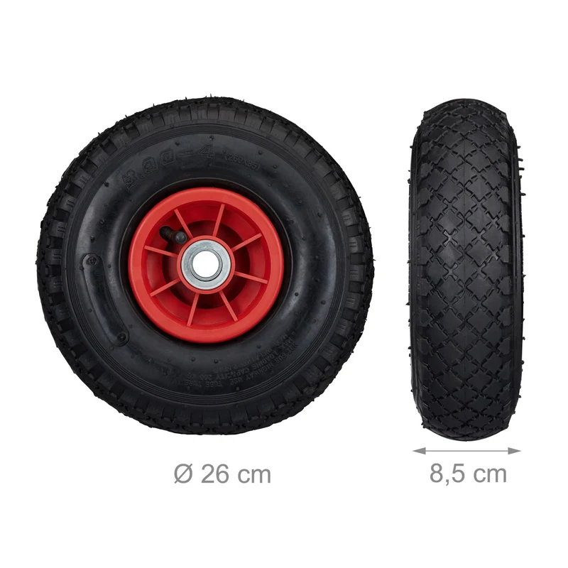 Lot de 2 roues de brouette en caoutchouc pour chariot jardin 26 x 8,5 cm usage facile surface profilée en plastique gris 13_0007198