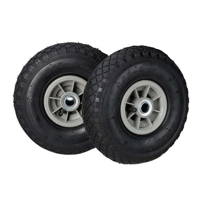 Lot de 2 roues de brouette en caoutchouc pour chariot jardin 26 x 8,5 cm usage facile surface profilée en plastique gris 13_0007199