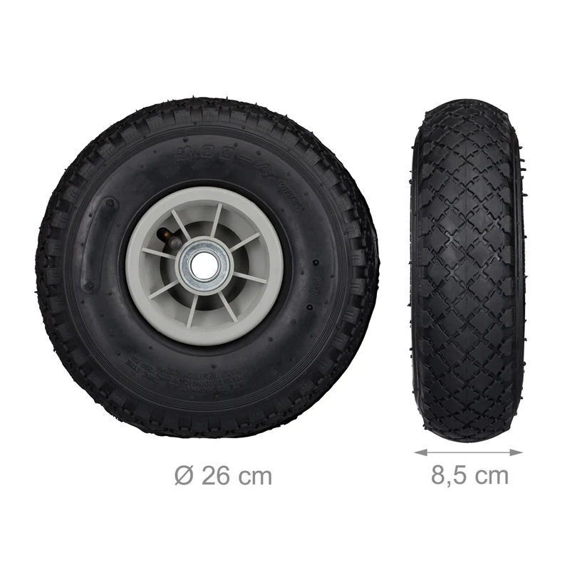 Lot de 2 roues de brouette en caoutchouc pour chariot jardin 26 x 8,5 cm usage facile surface profilée en plastique gris 13_0007199