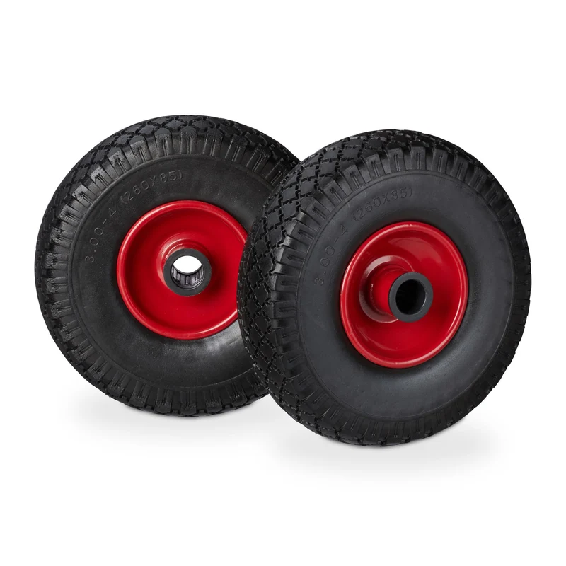 Lot de 2 roues de brouette renforcées increvables 26 x 8,5 cm transport confortable en caoutchouc noir 13_0007234