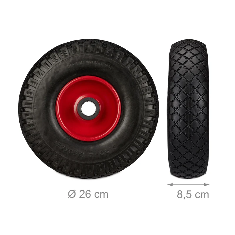 Lot de 2 roues de brouette renforcées increvables 26 x 8,5 cm transport confortable en caoutchouc noir 13_0007234