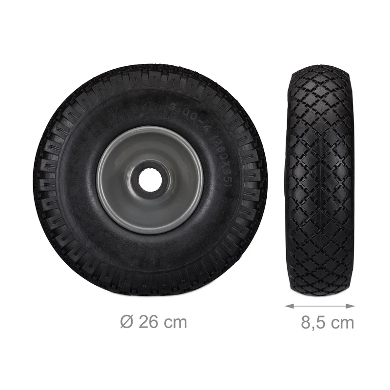 Lot de 2 roues de brouette increvables 26 x 8,5 cm confort de transport finition robuste en caoutchouc noir 13_0007235