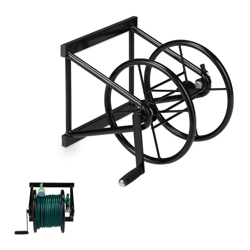 Enrouleur mural de tuyau d'arrosage jardin 45 x 25 x 20 cm pratique en PVC noir 13_0008153