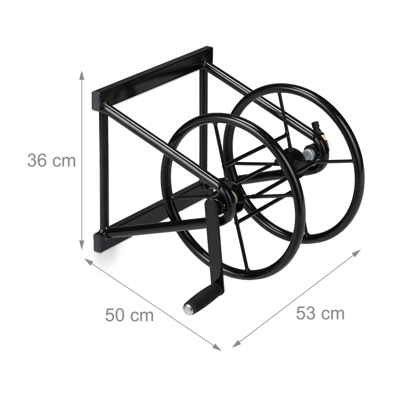 Enrouleur mural de tuyau d'arrosage jardin 45 x 25 x 20 cm pratique en PVC noir 13_0008153
