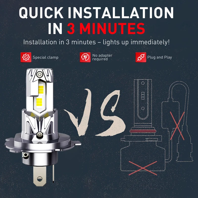 Ampoule LED Phare Mini Sans Fil H7 H4 6500K Universelle