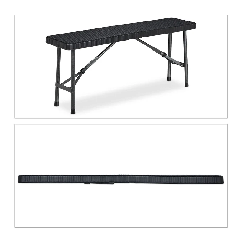 Lot de 2 bancs pliants extérieurs jardin salon 120 x 25 x 45 cm en plastique noir 13_0010177