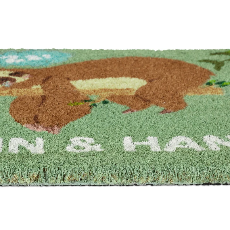 Paillasson décoratif intérieur extérieur avec motif paresseux 75 x 45 cm en coco marron 13_0009112