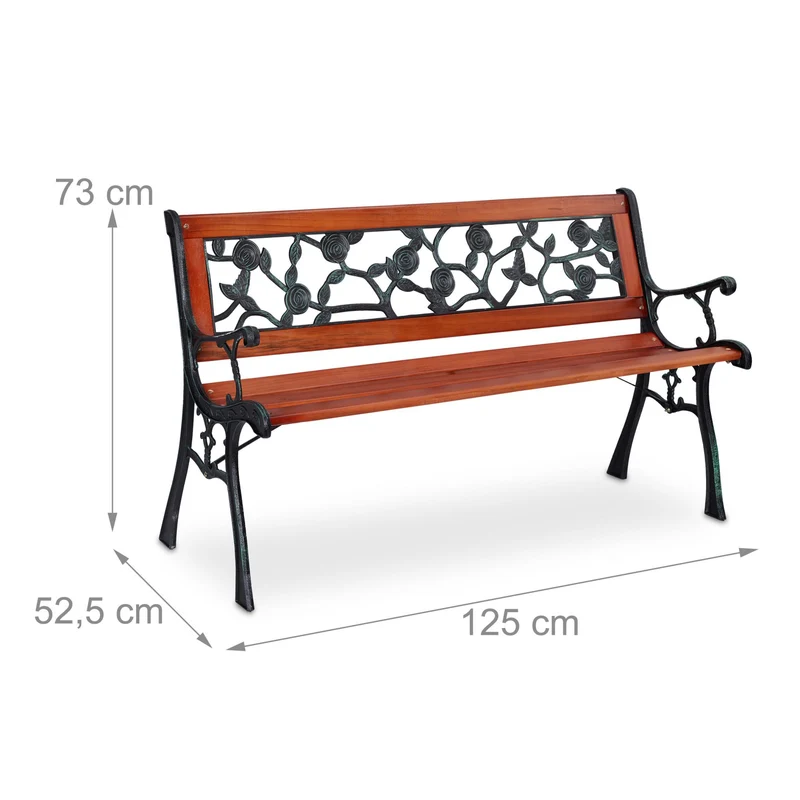 Banc de jardin romantique 120 x 50 x 75 cm assise confortable motifs fleuris style rustique en bois marron 13_0010769