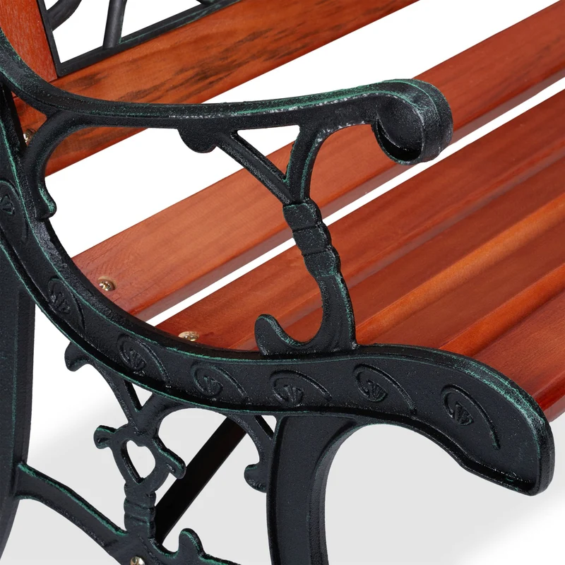 Banc de jardin romantique 120 x 50 x 75 cm assise confortable motifs fleuris style rustique en bois marron 13_0010769
