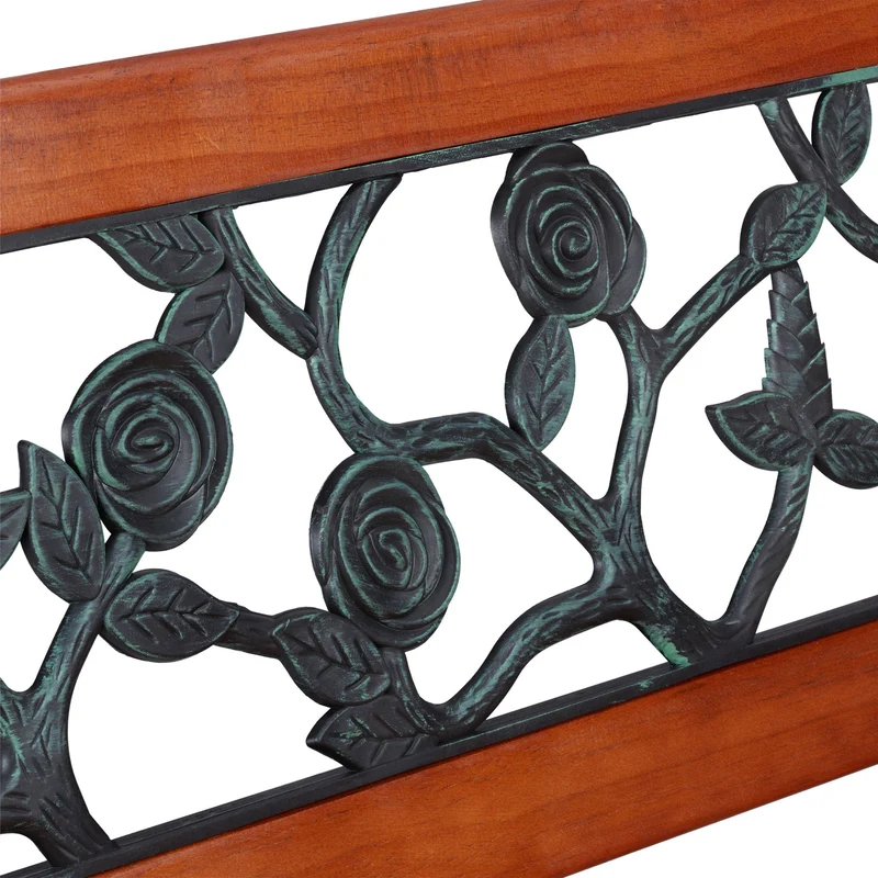 Banc de jardin romantique 120 x 50 x 75 cm assise confortable motifs fleuris style rustique en bois marron 13_0010769